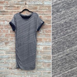 J. Crew Dress Heather Grey Marled Jersey T-shirt Tee Ruched Midi Rolled Sleeve